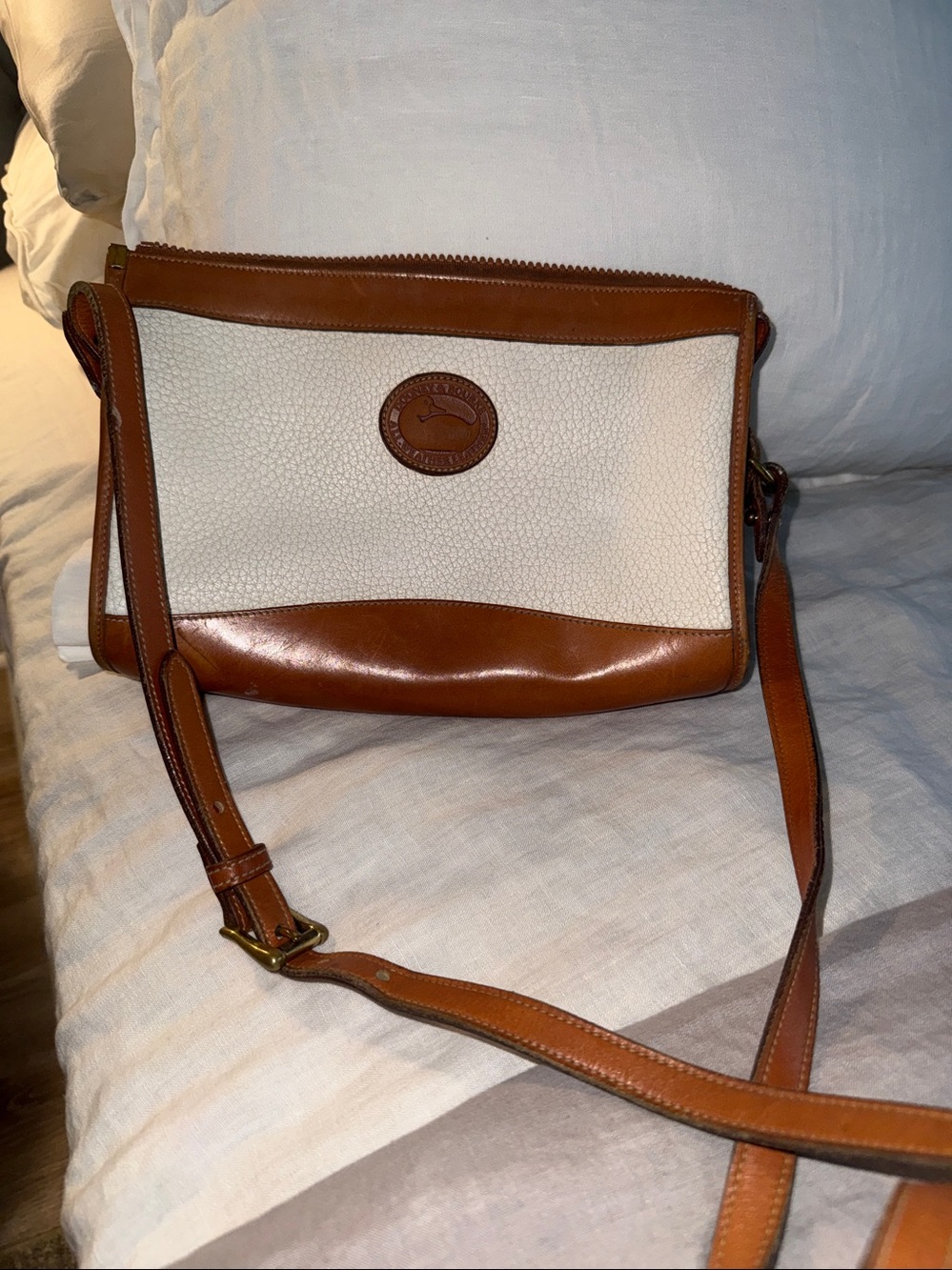 Dooney & Bourke White/Tan All Weather Leather Shoulder Bag